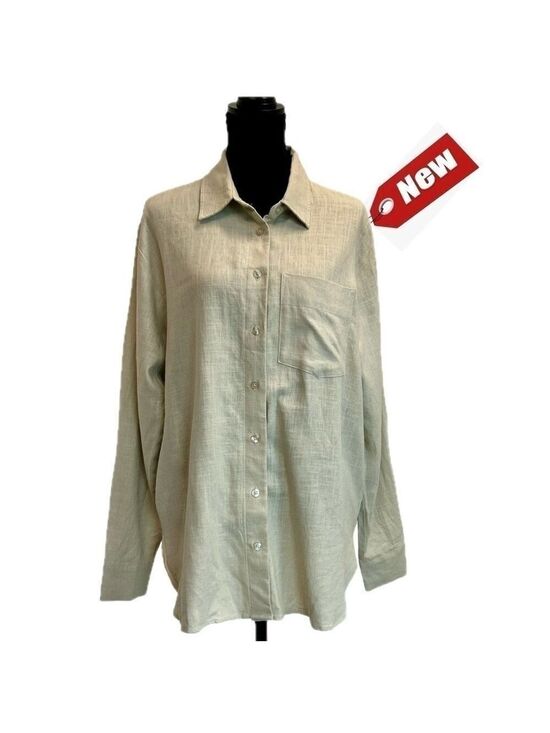 RW&CO. Tops - RW&CO women's oversized beige tan brown linen button down shirt Sz S NWT